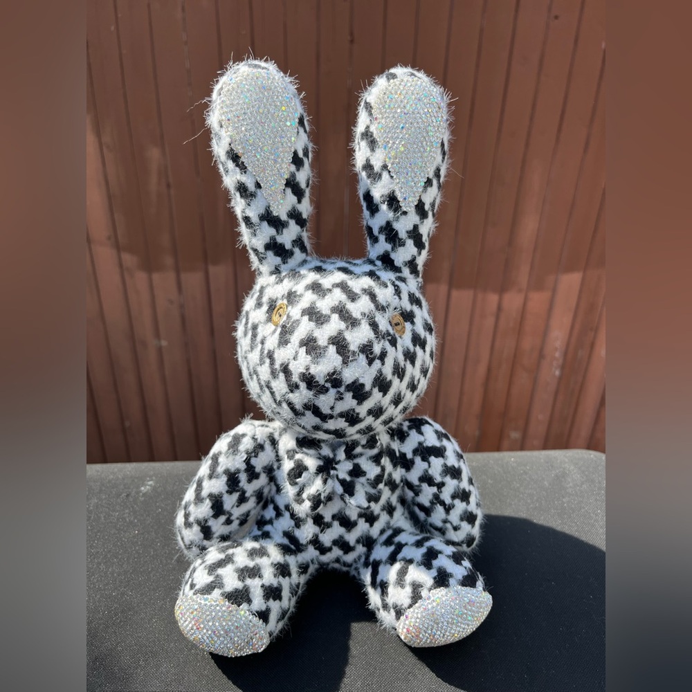 Luxury‎ Bunny Houndstooth Mohair Rhinestone Designer Decor 11”